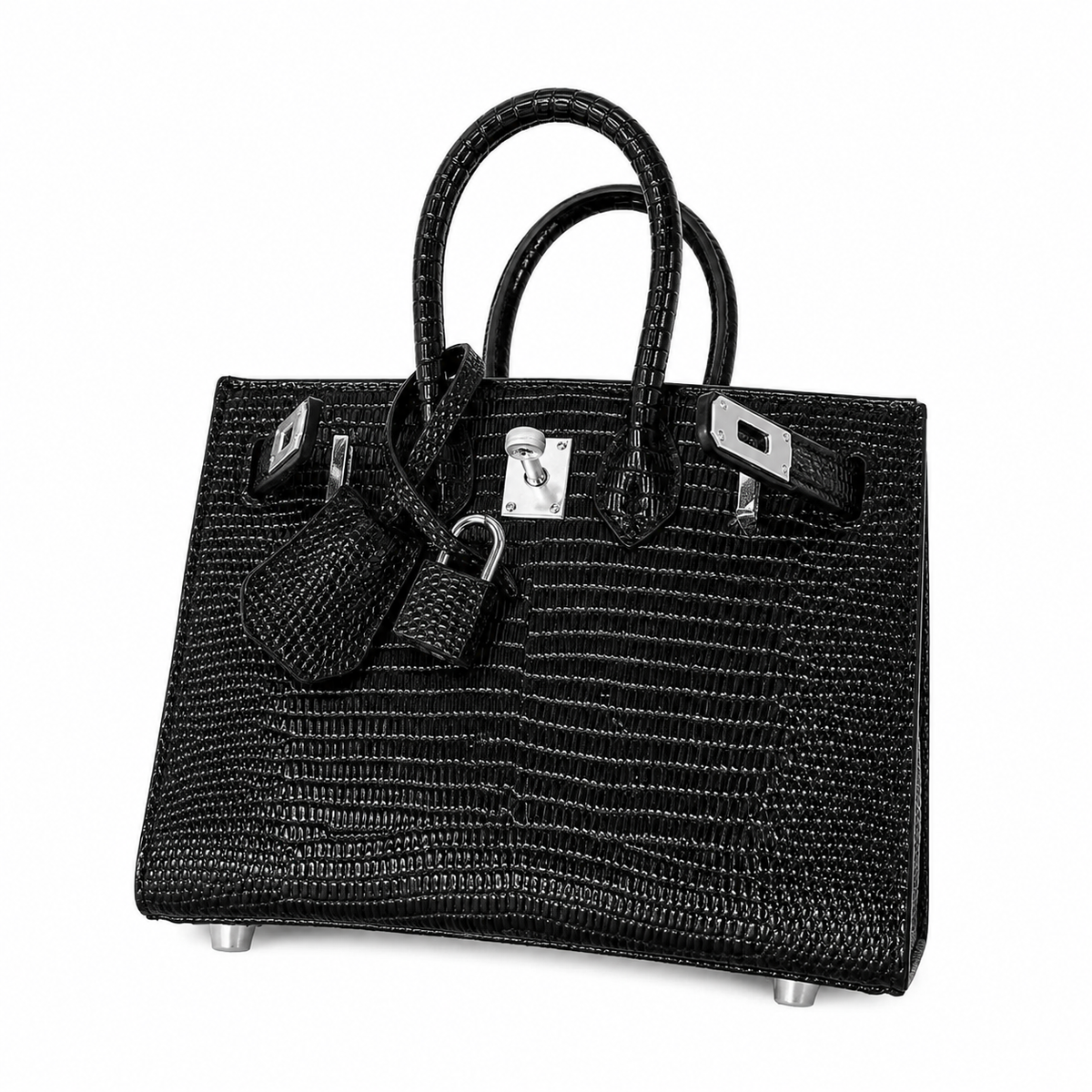 Mini Birkin 20cm Outer Stitching Tote Bag in Black Lizard Pattern