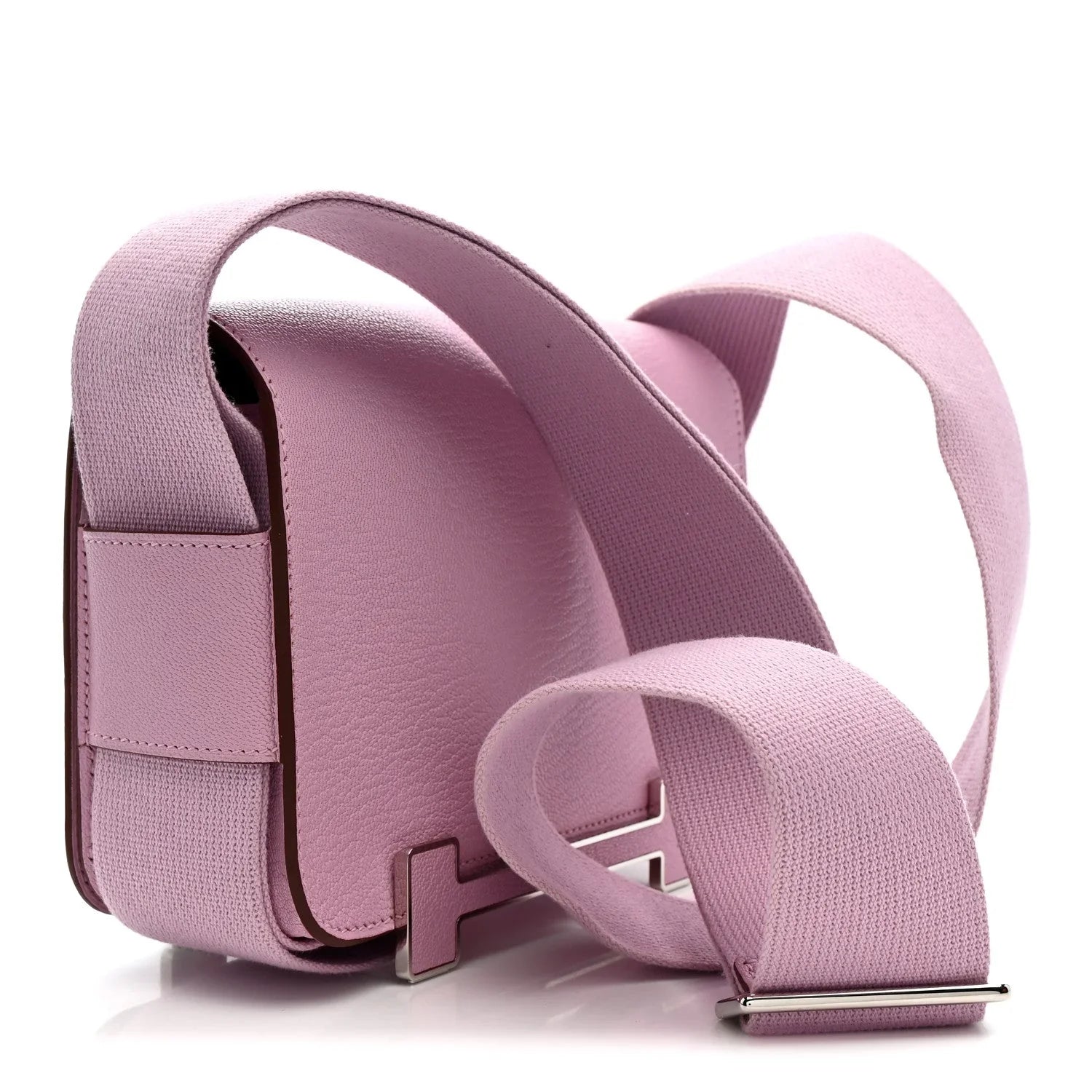Mauve Pink Compact Flap Shoulder Bag With Wide Woven Fabric Strap And Bar-Shape Metallic Front Clasp