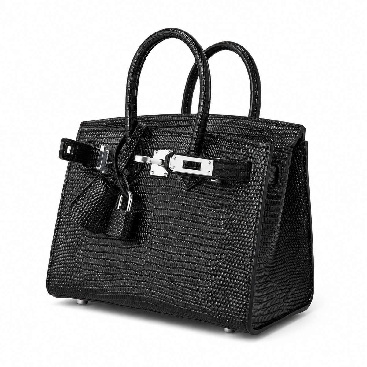 Mini Birkin 20cm Outer Stitching Tote Bag in Black Lizard Pattern