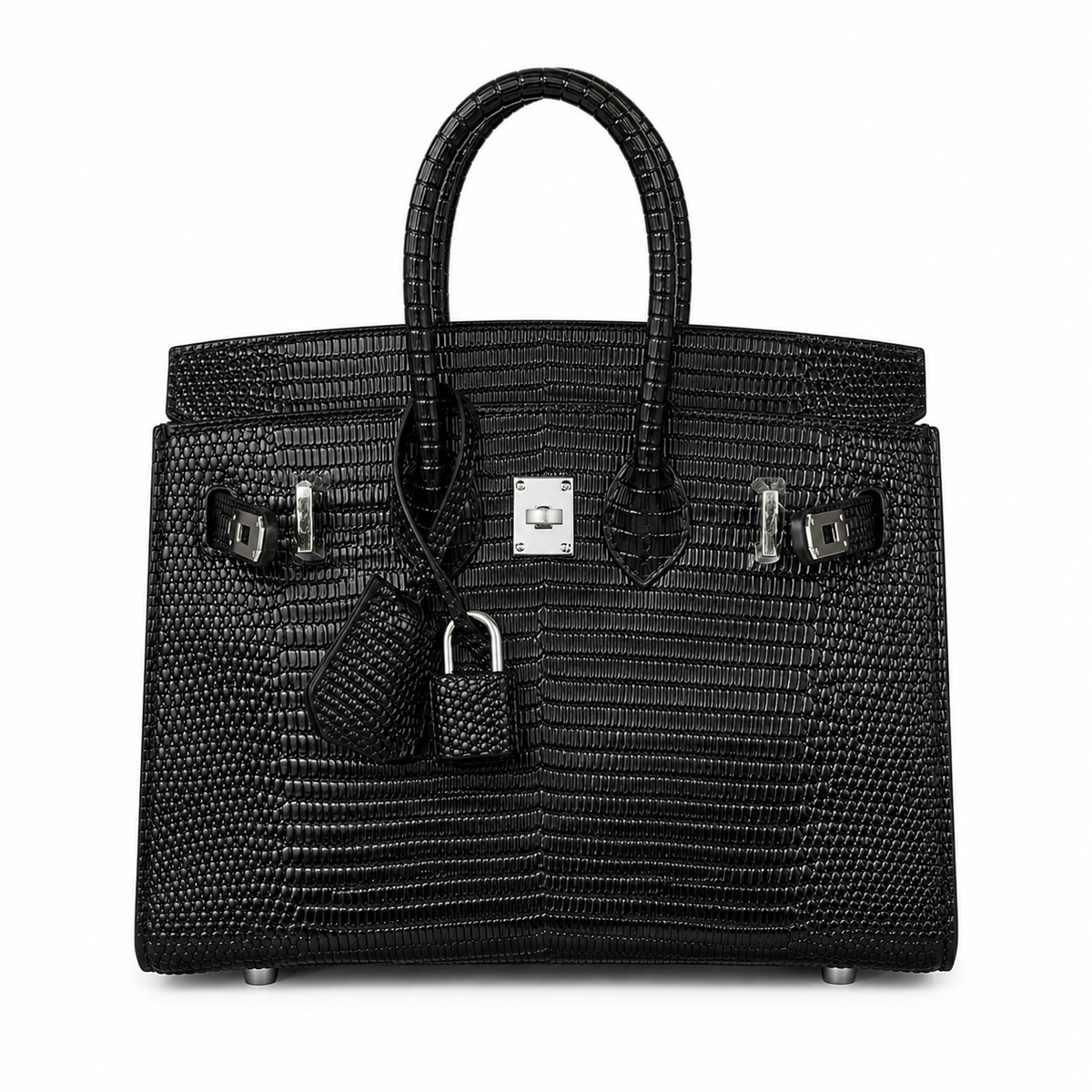 Mini Birkin 20cm Outer Stitching Tote Bag in Black Lizard Pattern