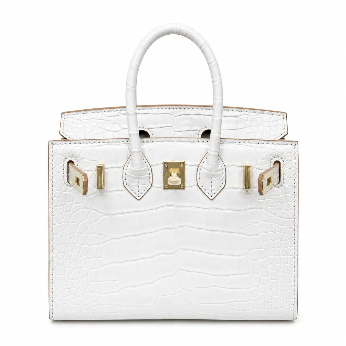 Mini Birkin 20cm Outer Stitching Tote Bag in Pure White Crocodile Pattern