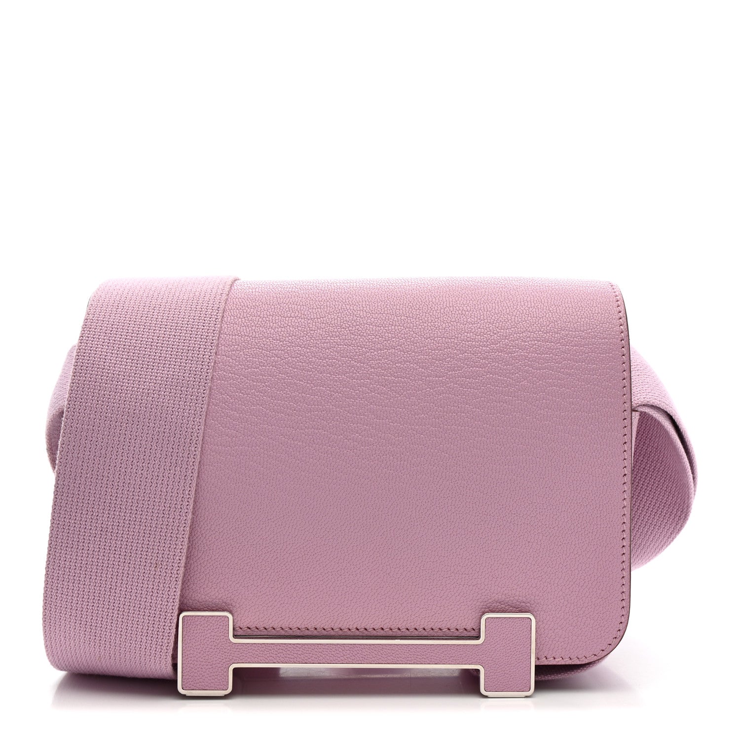 Mauve Pink Compact Flap Shoulder Bag With Wide Woven Fabric Strap And Bar-Shape Metallic Front Clasp